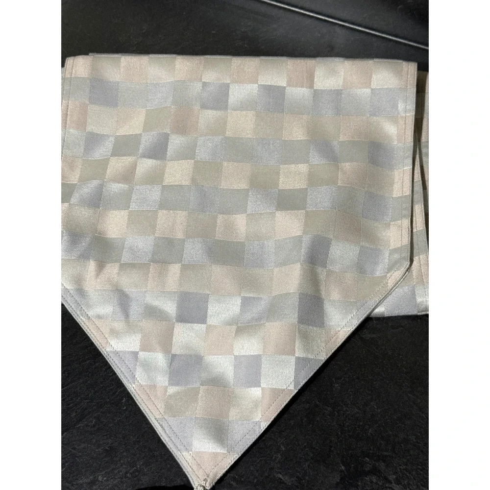 Silver Champagne Checkered Table RunnerTassels 13x60 Formal Dining Wedding Decor